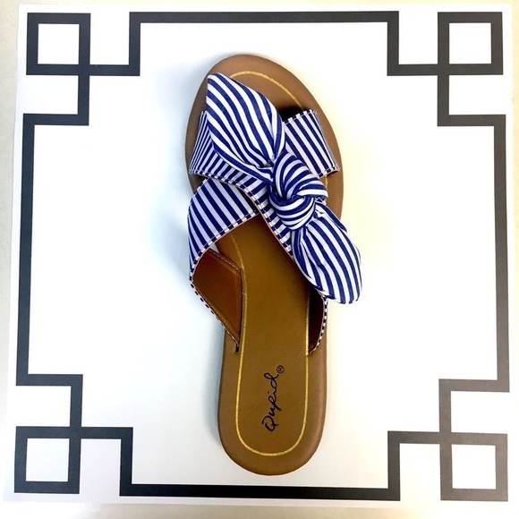 Pointe Boutique Shoes - LAST TWO LEFT Striped Bow Slip On Sandals